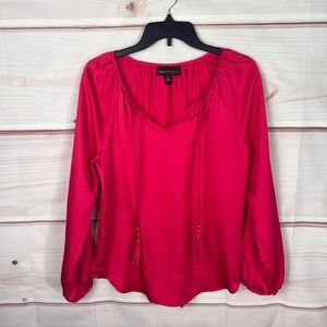 Dana Buchman Top Womens S Pink Satin Blouse Long Sleeve Tassels Solid Pullover